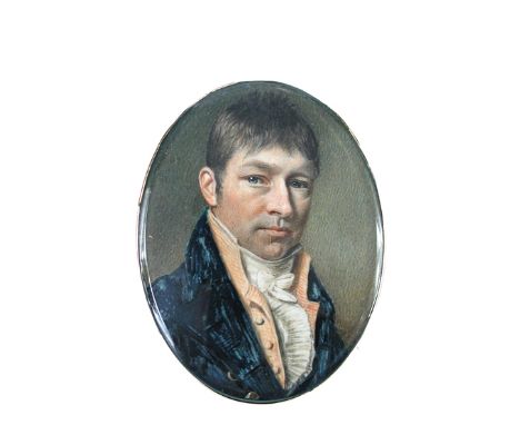 William Naish (British, 1766/67-1800) Portrait of a gentleman wearing a dark blue coat and tied white stock watercolour on iv