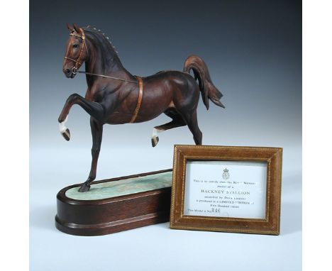 A 1975 Royal Worcester 'Hackney Stallion' by Doris Lindner, Number 246 of 500, the bay doing a high stepping trot across the 