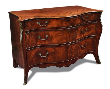 A George III mahogany serpentine commode, attributed to Henry Hill, Marlborough, circa 1770 in the French taste with serpenti