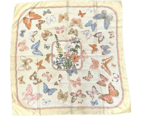 A Hermes silk scarf in the "Farandole" pattern designed by Caty Latham, depicting a medley of butterflies, first issued in 19