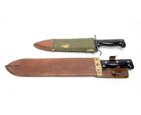 A Second World War British Military machete, the 38cms blade stamped 'Made in Sheffield, England', with plastic grip and fitt