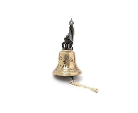 The ship's bell of H.M.S. Loyal, (1913-1921) brass with black inscription of name above broad arrow mark and 1913, the crown 