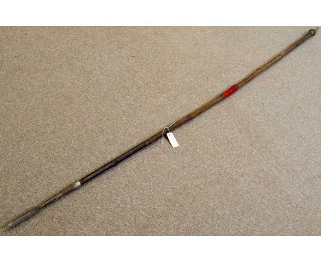 A First World War cavalry lance, with markings to tri-form head including broad arrow mark and dated 1917, the bamboo shaft w