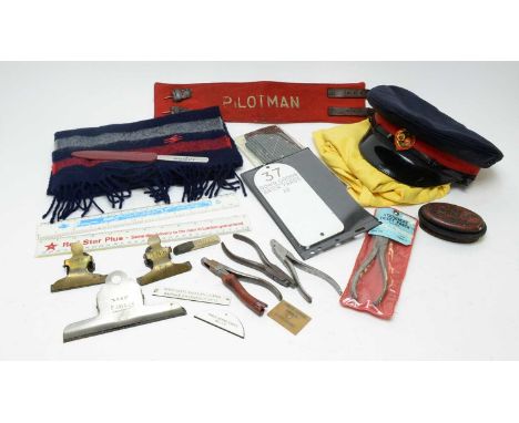 A British Rail Pilotman red felt armband; a Red Star Line tie; a British Rail scarf; a British Rail Red Star Line t-shirt; a 