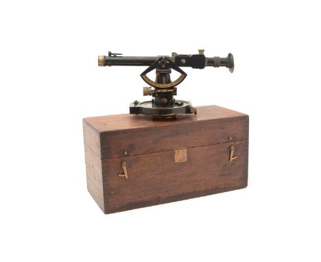 A First World War Director No.5 Mk1, the black patinated brass theodolite with eyepieces, in fitted case, 45cms wide.