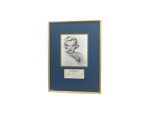 Marilyn Monroe, 1926-1962: a signed Bank of America cheque, made out to Benine Frano for $5 50c, dated March 23rd 1953, mount