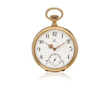 OMEGA IN GOLD, 1900s - OMEGA IN GOLD, 1900S Case: signed, n. 3092081, four-body in 18K gold. Dial: signed, white enamel, Arab