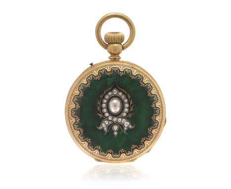 HUNTER CASE IN GOLD AND ENAMEL, CIRCA 1860 - HUNTER CASE IN GOLD AND ENAMEL, CIRCA 1860 Case n. 22261, four-body in gold, gre