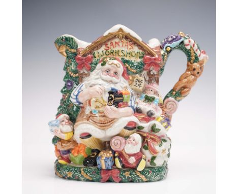 Featuring a detailed holiday scene in ceramic form. This pitcher is adorned with intricate, three-dimensional depictions of S