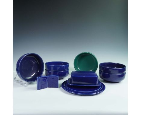 Set of ten Rosenthal Studio Line pieces made in Germany, featuring minimalist forms in cobalt blue and green glazes. Includes