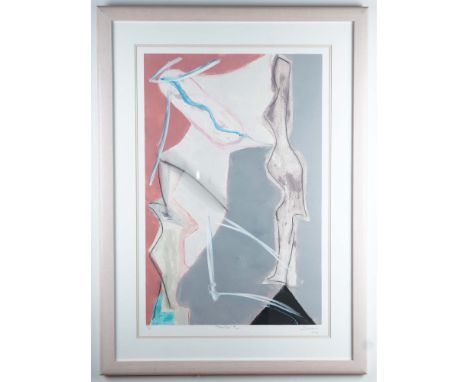 Colorful and dynamic abstract monoprint on paper titled Topsy Turvy. This arwork is signed and dated by the artist in the low