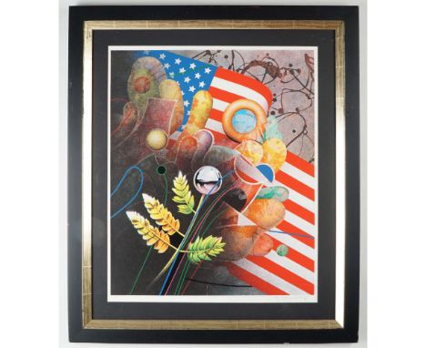 Bold, symbolic serigraph by Yankel Ginzburg (Russian-American, b. 1945), titled Birth of a Nation. This signed and numbered p