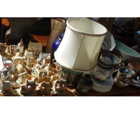 A 1960'S JERSEY POTTERY LAMP, other ceramics, shells and sundries