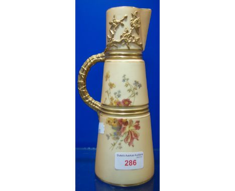 A ROYAL WORCESTER BLUSH IVORY EWER, 22cm high