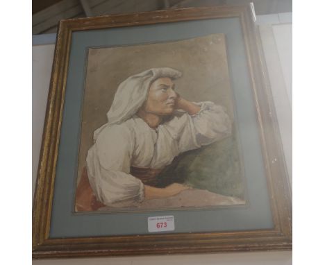 A WATERCOLOUR PORTRAIT OF A WOMAN