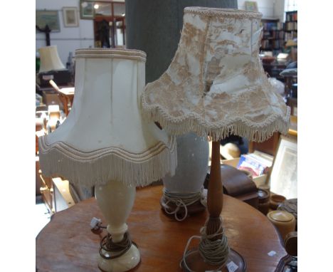  A CRACKLE GLAZE LAMP with double fitting, 71cm high and two other lamps