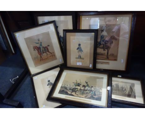 A COLOURED PRINT OF A 13TH LIGHT DRAGOON'S OFFICER and seven other military prints