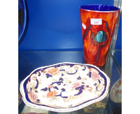 A POOLE POTTERY DELPHIS VASE, 24cm high and a Mason's Ironstone dish (2)