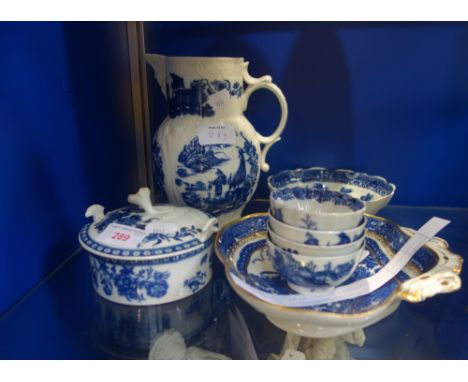 A COLLECTION OF 18TH CENTURY WORCESTER TEABOWLS, and similar blue and white Caughley and Worcester ceramics