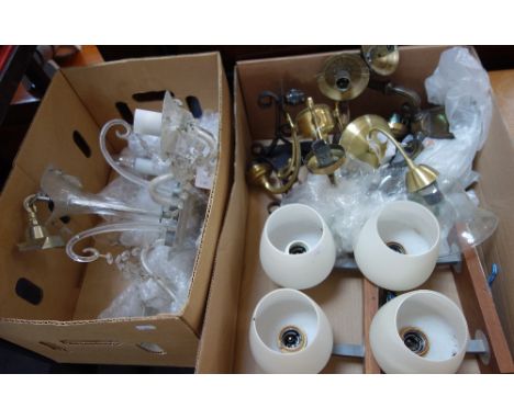  A PAIR OF 1960'S WALL LIGHT FITTINGS, a chandelier, and other lights