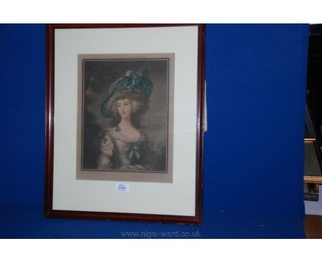 A 19th c. indistinctly signed Lithograph depicting a lady in a large hat