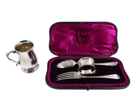 Matched silver christening set including George III spoon by Thomas Wallis II, London 1795, George IV fork London 1825 and Vi