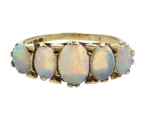 9ct gold graduating five stone opal ring hallmarkedClick here to view further images, condition reports, sale times &amp; del