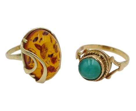 Polish 14ct gold oval Balic amber ring, hallmarked and an 18ct single stone turquoise ringClick here to view further images, 