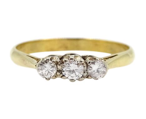 18ct gold three stone diamond ring stampedClick here to view further images, condition reports, sale times &amp; delivery cos