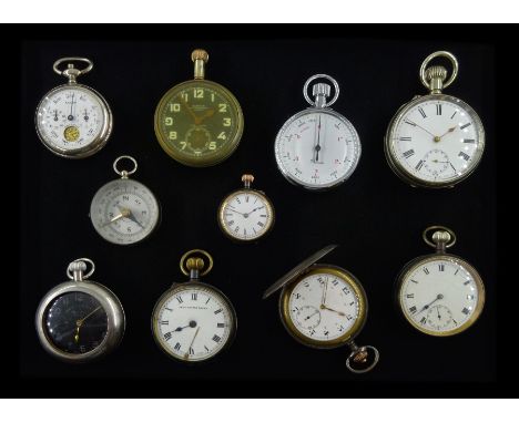 Gunmetal full hunter keyless lever pocket watch, two other gun metal pocket watches, Railway Regulator pocket watch and a fob