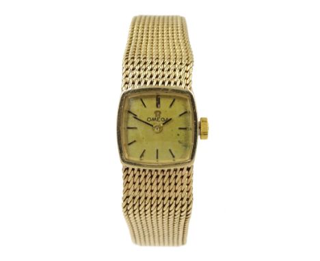 Omega 9ct gold ladies manual wind, mesh bracelet wristwatch, No 26468967, hallmarkedClick here to view further images, condit