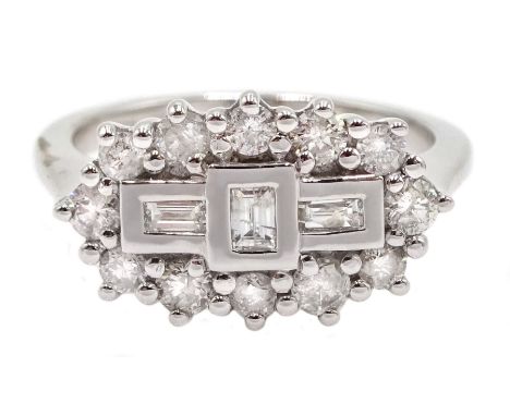 18ct white gold brilliant cut and baguette cut diamond cluster ring, hallmarked, diamond total weight 0.75 caratClick here to