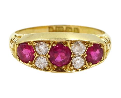 Edwardian 18ct gold three pink stone and four stone diamond ring, Birmingham 1907Click here to view further images, condition