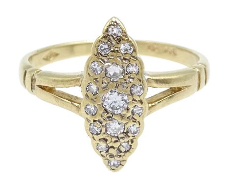 9ct gold round brilliant cut diamond marquise shaped ring, London 1995Click here to view further images, condition reports, s