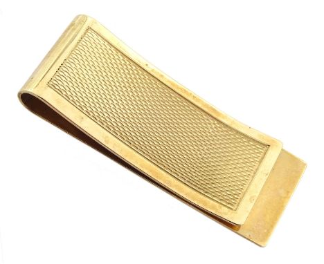 9ct gold money clip, engine turned decoration by William H Manton, Birmingham 1982, approx 15.34gmClick here to view further 