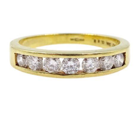 18ct gold round brilliant cut seven stone diamond, channel set ring hallmarked, diamond total weight 0.63 caratClick here to 