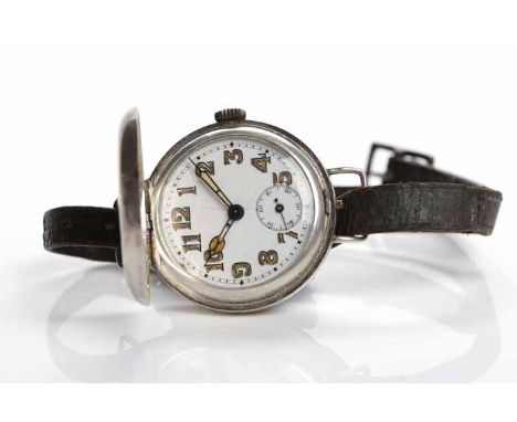 GENTLEMAN'S WWI PERIOD STERLING SILVER OFFICER'S FULL HUNTER TRENCH STYLE WRISTWATCH
signed Nirvana manual wind movement, the
