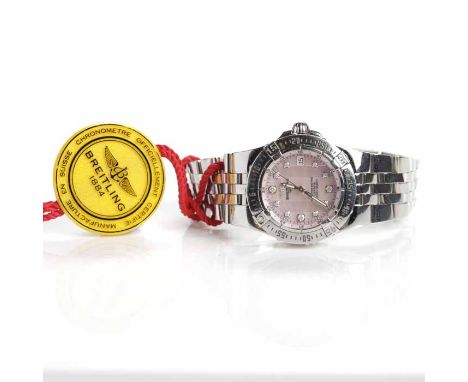 LADY'S STAINLESS STEEL BREITLING STARLINER CHRONOMETRE WRISTWATCH
reference A71340, quartz movement, the pink mother of pearl