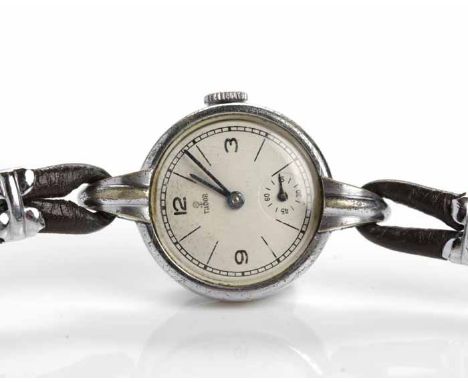 LADY'S TUDOR BY ROLEX STAINLESS STEEL COCKTAIL WATCH
signed seventeen jewels manual wind movement, the signed dial with baton