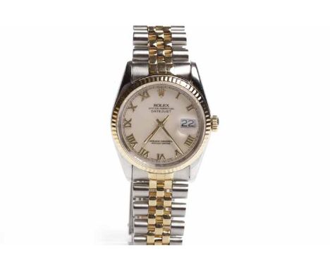 GENTLEMAN'S BI-COLOUR STAINLESS STEEL ROLEX OYSTER PERPETUAL DATEJUST CHRONOMETER WRISTWATCH
circa 1988, model number 16233, 