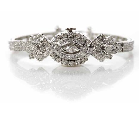 EARLY TWENTIETH CENTURY LADY'S DIAMOND COCKTAIL WATCH
signed Jos Boillat Fils seventeen jewels manual wind movement, the whit
