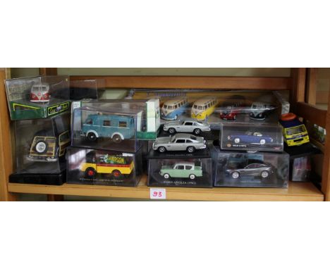 A quantity of models, various makers and scale, to include: VW camper; caravans; Ford Anglia; vans and similar.