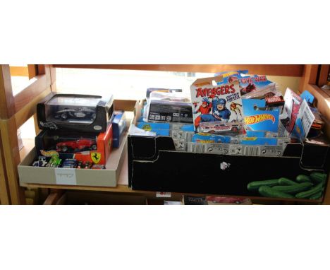 Three boxed Mattel 'Hot Wheels' racing cars, in cases; together with a large collection of Hot Wheels in blister packs, (55);