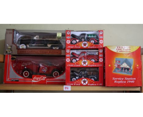 Two boxed 1:18 scale models, comprising 1949 Cadillac, and another; together with six boxed 'Texaco Old Timer Collection' veh