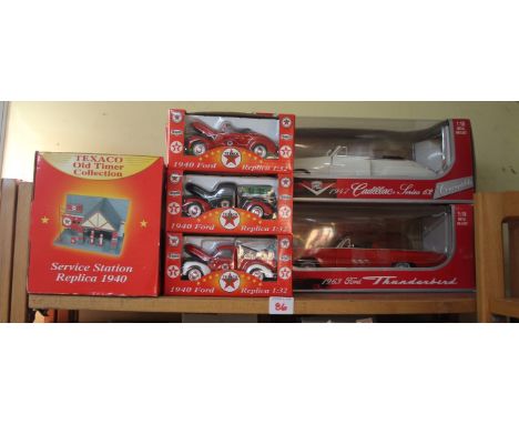 Two 'Anson Collection' boxed 1:18 scale models, comprising 1963 Ford Thunderbird and 1947 Cadillac; together with six boxed '