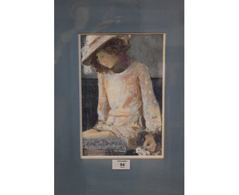 A FRAMED AND GLAZED JACQUES DE MOL MIXED MEDIA STUDY OF A SEATED WOMAN