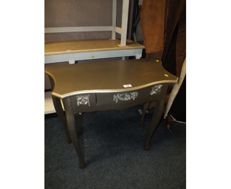 A PAINTED MODERN SILVER CONSOLE TABLE WITH DRAWER W 83 CM