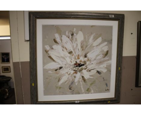A LARGE MODERN FRAMED ANNE VILLAY PRINT ENTITLED NATURES FIRST WHITE FLORA  