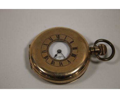 A VINTAGE GOLD PLATED HALF HUNTER POCKET WATCH 