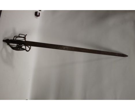 A VINTAGE SWORD WITH BIRD CAGE HILT 